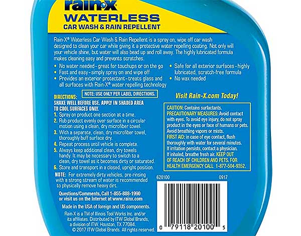 RainX Waterless Car Wash Label