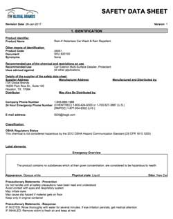 Rain-X Waterless Wash Safety Data Sheet and Ingredients List